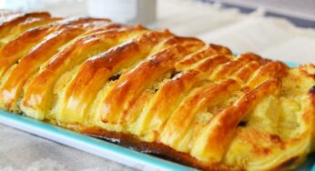 Feuilleté tressé pomme, poires, pépites de chocolat et crème d’amande