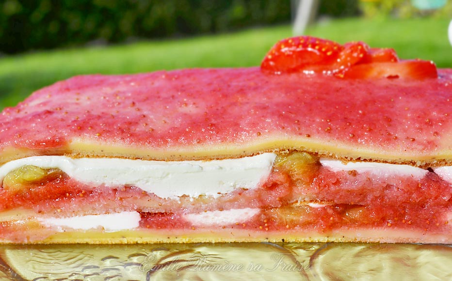 Gâteau vanille fraise rhubarbe